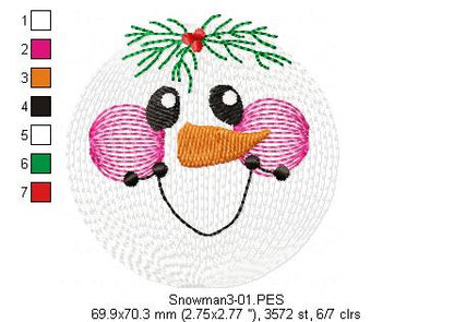 Snowman Faces Pack with 3 designs - Rippled - Machine Embroidery Design