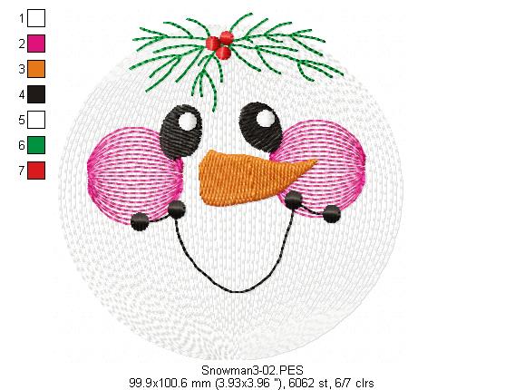 Snowman Faces Pack with 3 designs - Rippled - Machine Embroidery Design