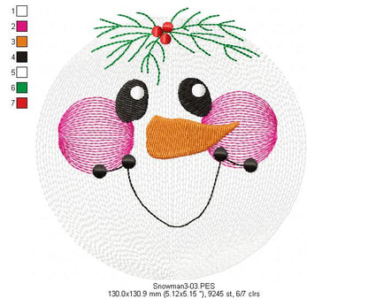 Snowman Faces Pack with 3 designs - Rippled - Machine Embroidery Design