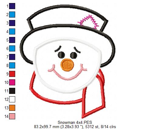 Sweet Smiling Snowman – Appliqué – Machine Embroidery Design
