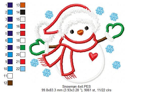 Snowman and Snowflakes - Applique - Machine Embroidery Design
