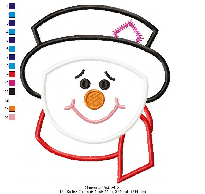 Sweet Smiling Snowman – Appliqué – Machine Embroidery Design