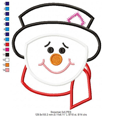 Sweet Smiling Snowman – Appliqué – Machine Embroidery Design