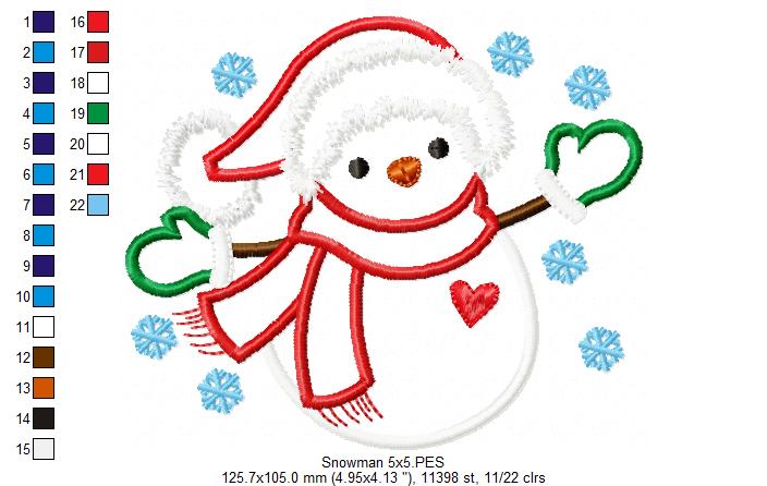 Snowman and Snowflakes - Applique - Machine Embroidery Design