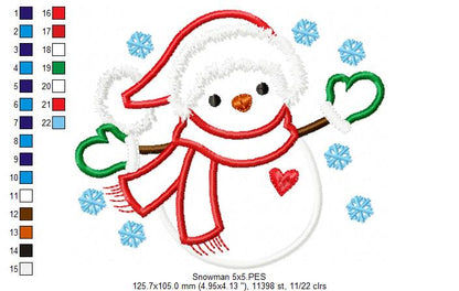Snowman and Snowflakes - Applique - Machine Embroidery Design