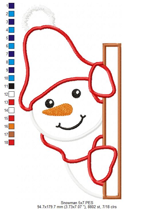 Snowman - Applique - Machine Embroidery Design