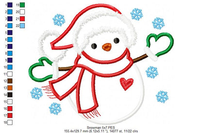 Snowman and Snowflakes - Applique - Machine Embroidery Design