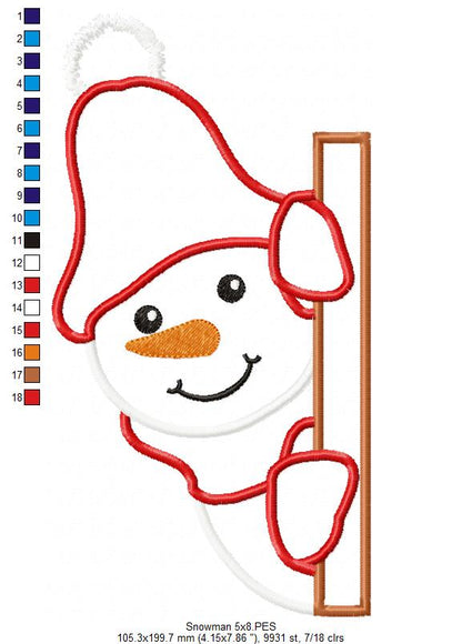 Snowman - Applique - Machine Embroidery Design