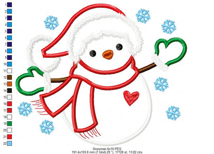 Snowman and Snowflakes - Applique - Machine Embroidery Design