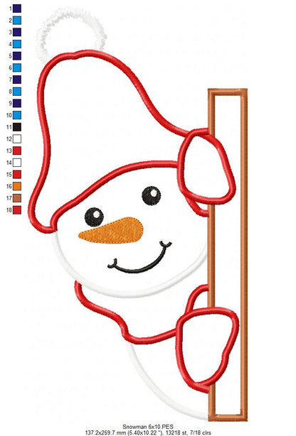 Snowman - Applique - Machine Embroidery Design