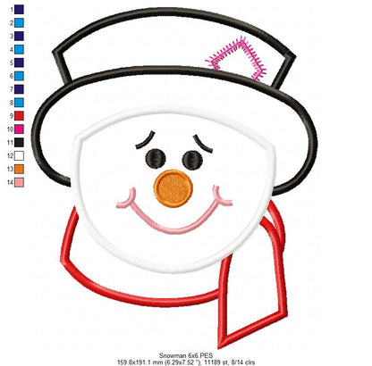 Sweet Smiling Snowman – Appliqué – Machine Embroidery Design