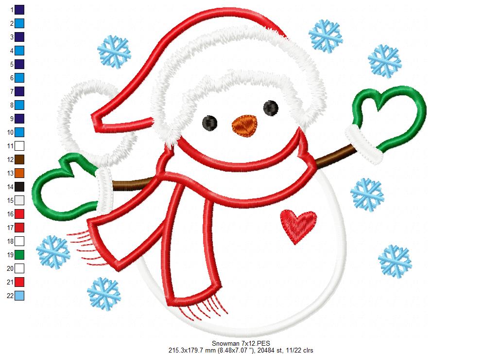 Snowman and Snowflakes - Applique - Machine Embroidery Design