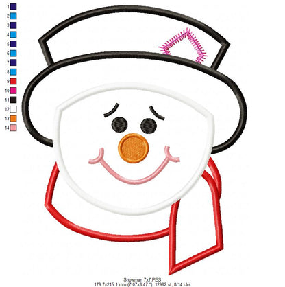 Sweet Smiling Snowman – Appliqué – Machine Embroidery Design