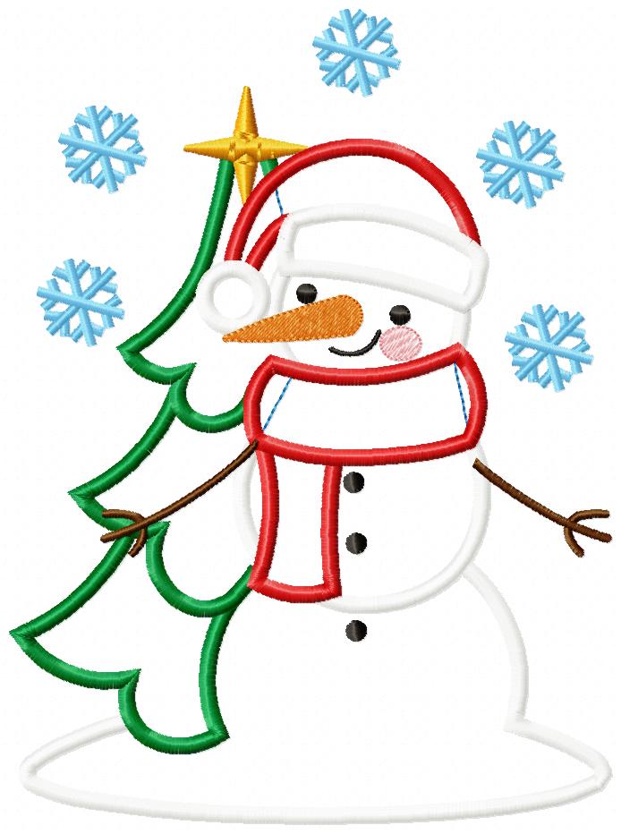 Snowman and Christmas Tree - Applique Embroidery