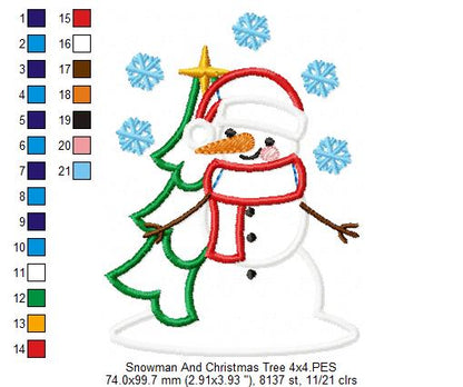Snowman and Christmas Tree - Applique Embroidery