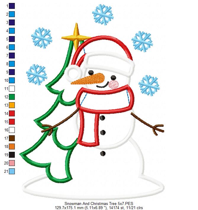 Snowman and Christmas Tree - Applique Embroidery