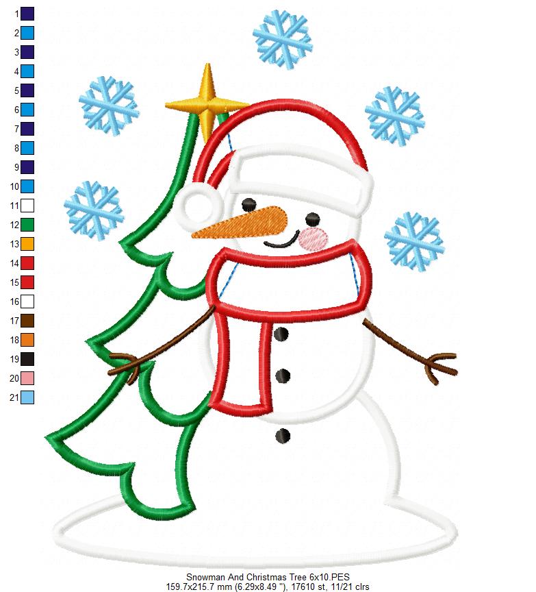 Snowman and Christmas Tree - Applique Embroidery
