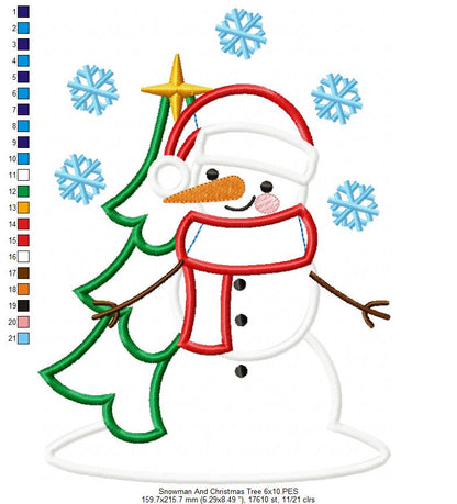 Snowman and Christmas Tree - Applique Embroidery
