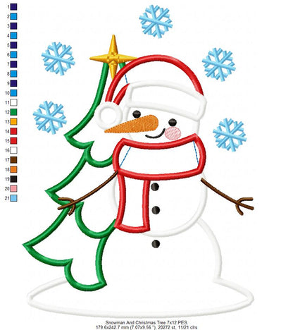 Snowman and Christmas Tree - Applique Embroidery