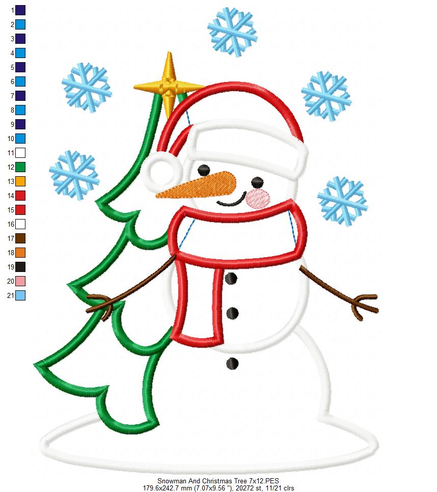 Snowman and Christmas Tree - Applique Embroidery