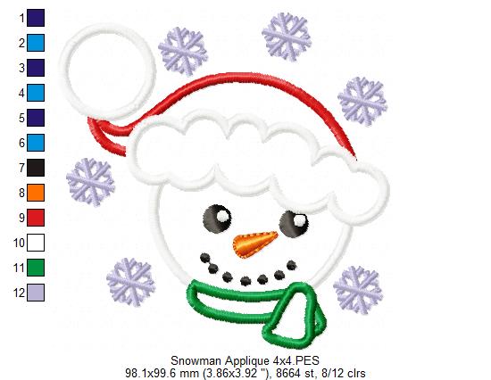 Cute Snowman - Applique - Machine Embroidery Design