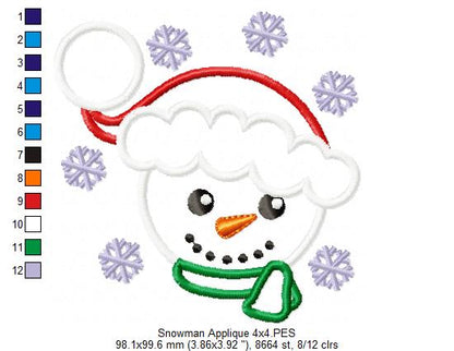 Cute Snowman - Applique - Machine Embroidery Design