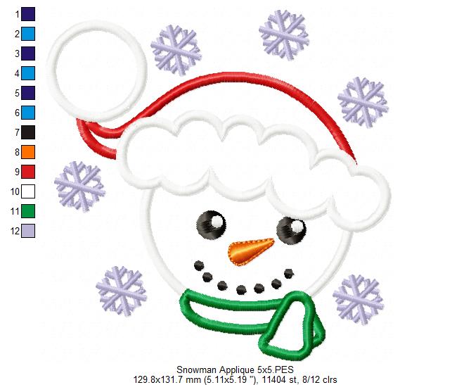 Cute Snowman - Applique - Machine Embroidery Design
