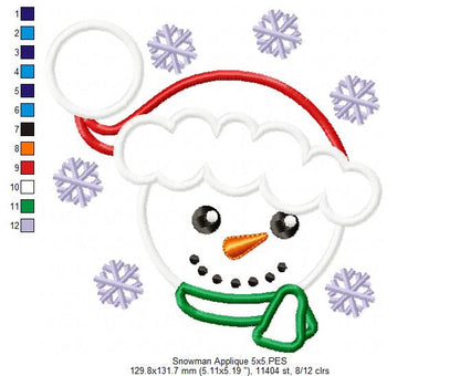 Cute Snowman - Applique - Machine Embroidery Design