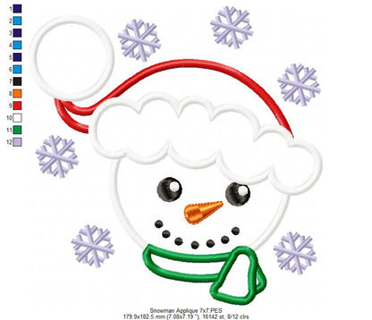 Cute Snowman - Applique - Machine Embroidery Design