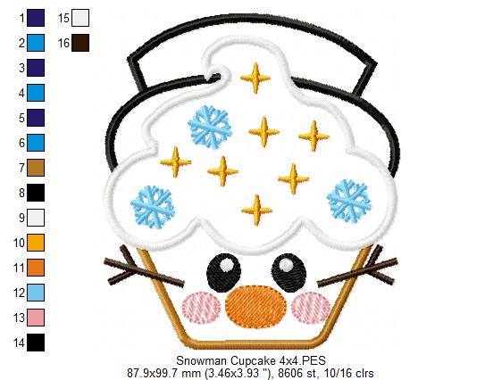 Christmas Snowman Cupcake - Applique