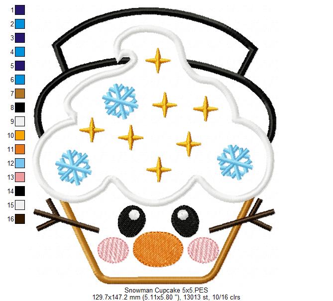 Christmas Snowman Cupcake - Applique