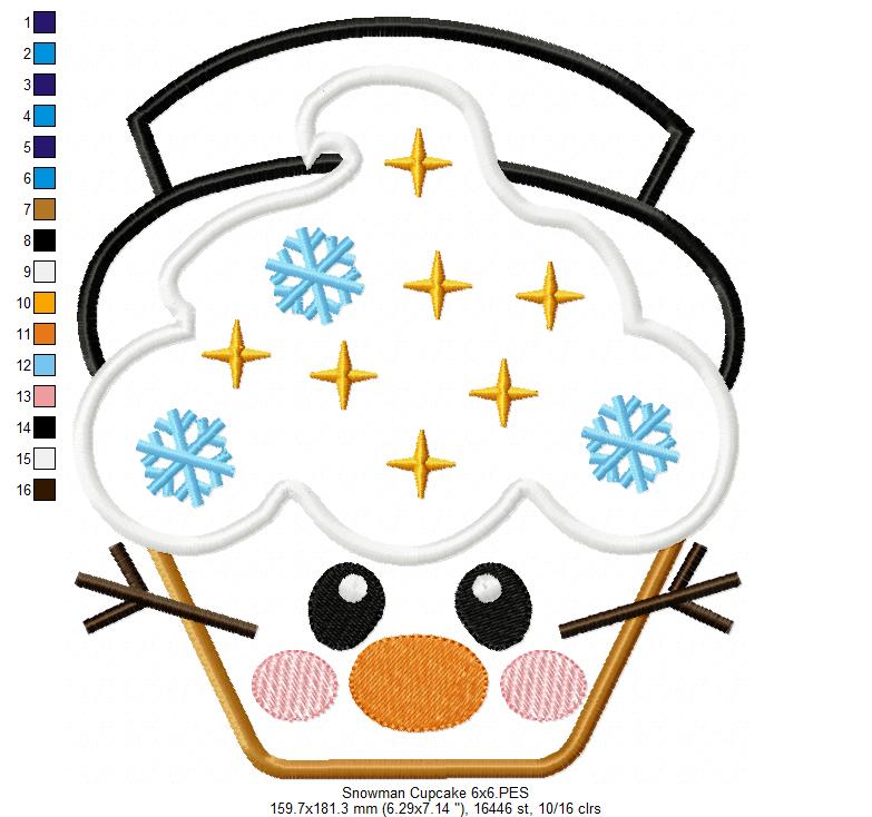 Christmas Snowman Cupcake - Applique