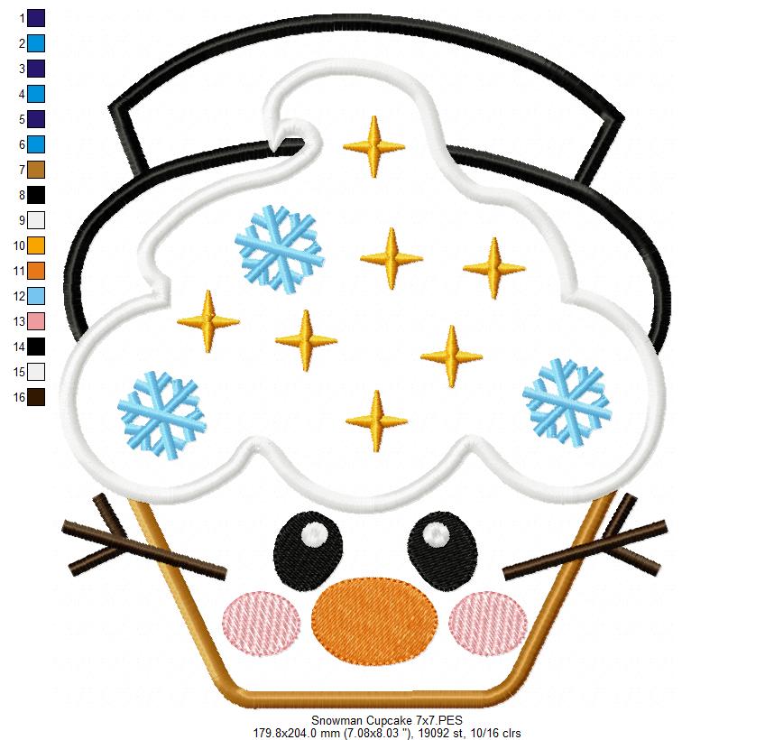 Christmas Snowman Cupcake - Applique