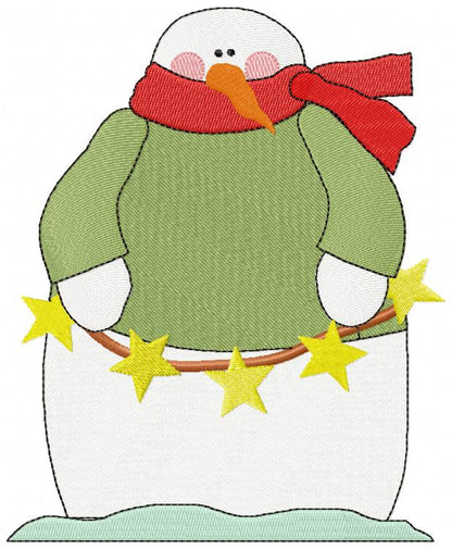 Snowman Holding Stars - Fill Stitch