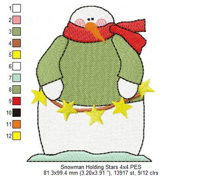 Snowman Holding Stars - Fill Stitch