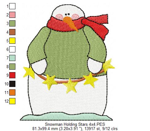 Snowman Holding Stars - Fill Stitch