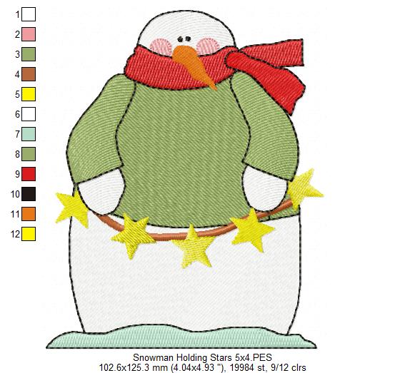 Snowman Holding Stars - Fill Stitch