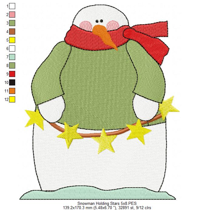 Snowman Holding Stars - Fill Stitch
