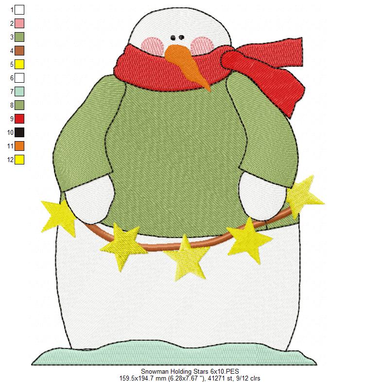 Snowman Holding Stars - Fill Stitch