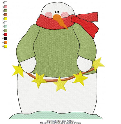 Snowman Holding Stars - Fill Stitch