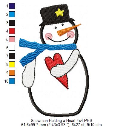 Snowman Holding a Heart - Applique