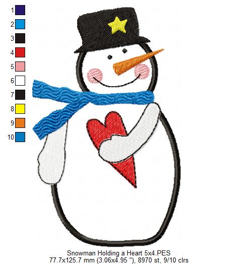 Snowman Holding a Heart - Applique
