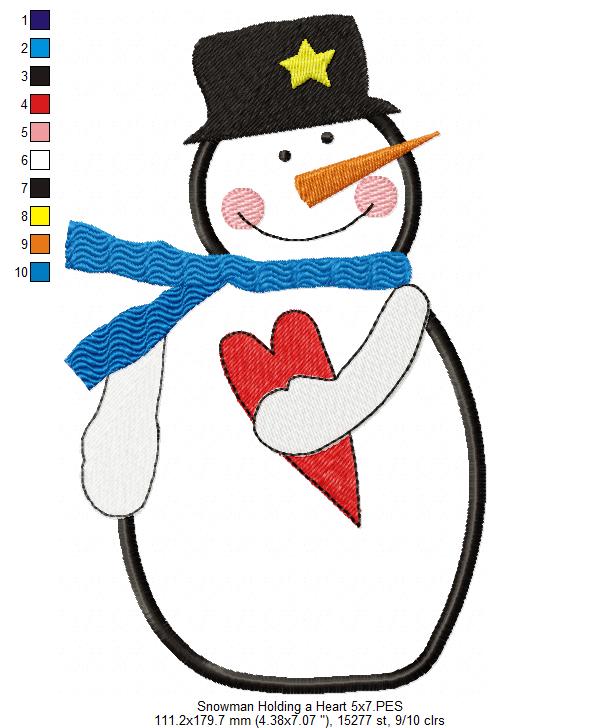 Snowman Holding a Heart - Applique