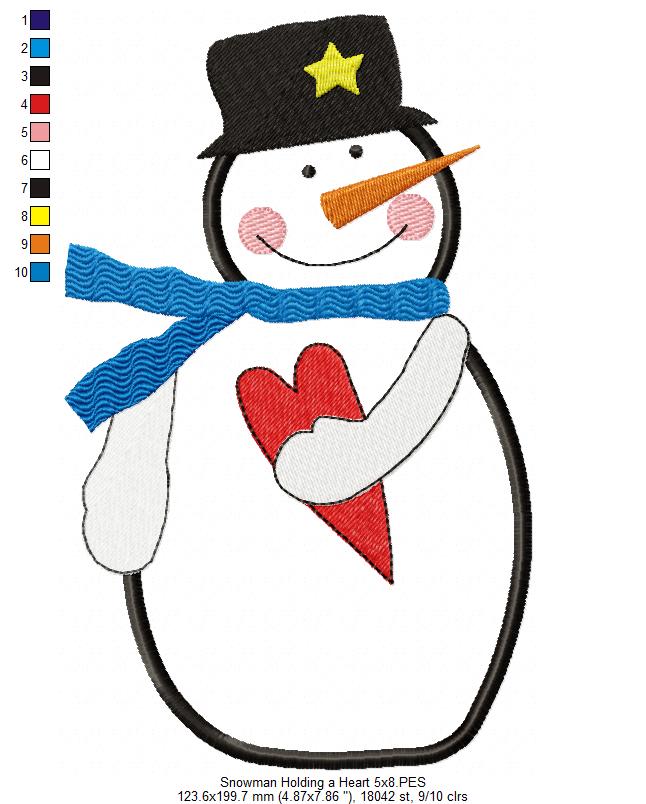 Snowman Holding a Heart - Applique