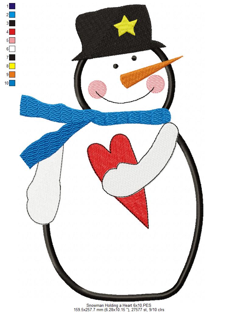 Snowman Holding a Heart - Applique
