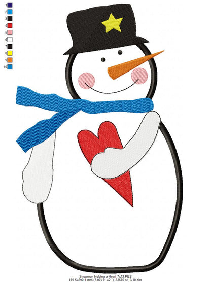 Snowman Holding a Heart - Applique