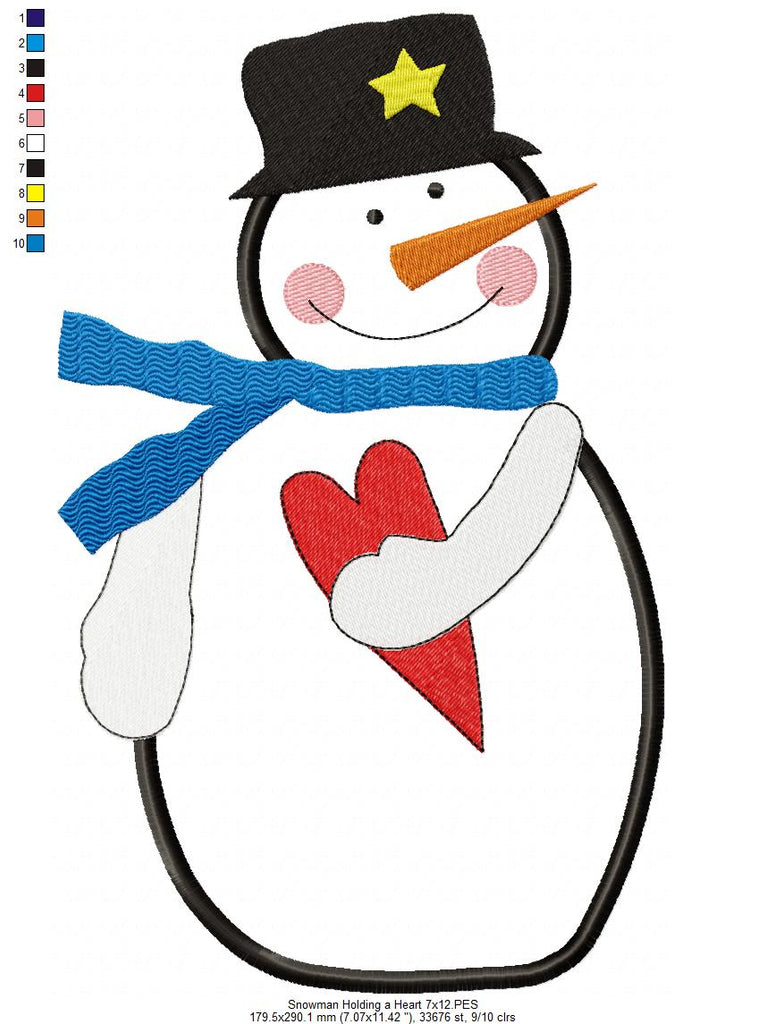 Snowman Holding a Heart - Applique