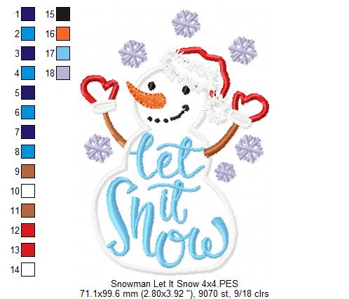 Snowman Let it Snow - Applique Machine Embroidery Design