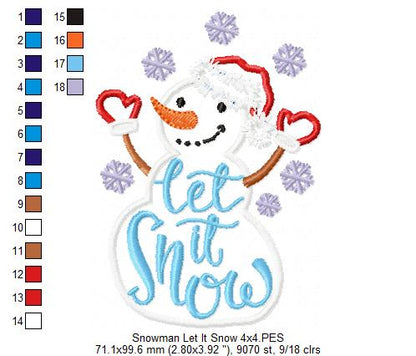 Snowman Let it Snow - Applique Machine Embroidery Design