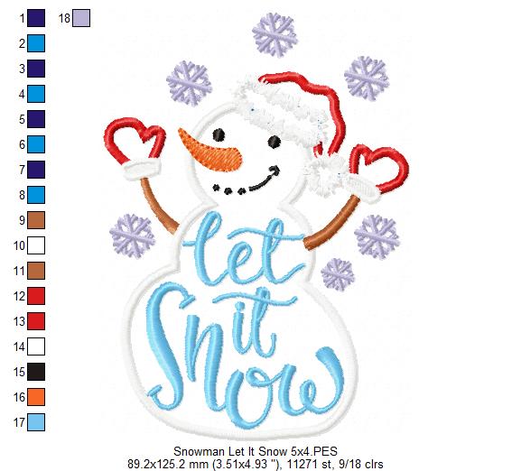 Snowman Let it Snow - Applique Machine Embroidery Design